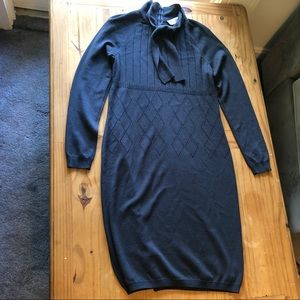 St. John Collection Navy Knitted Tie Neck Dress